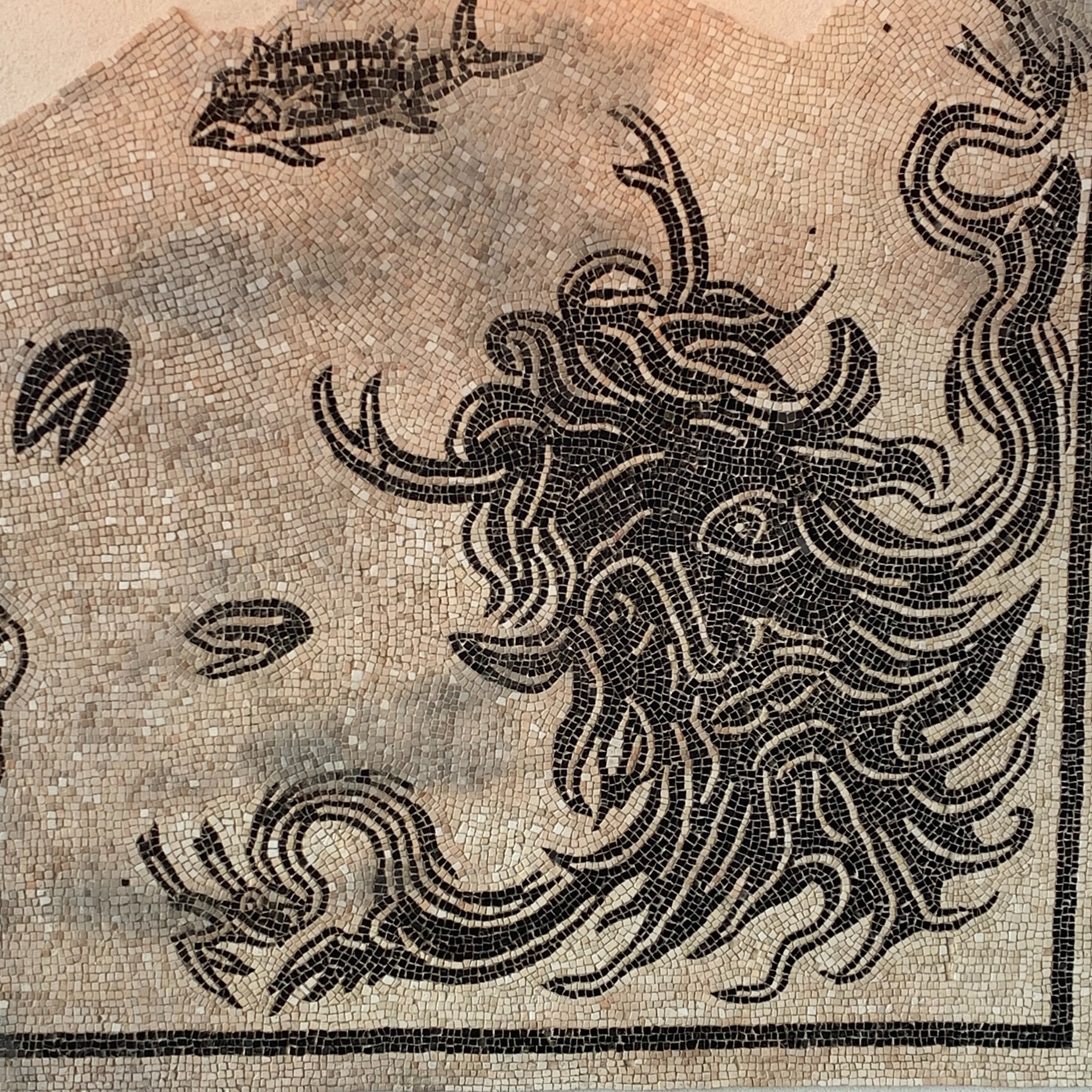 mosaique gallo romaine noire et blanche représentant zeus 